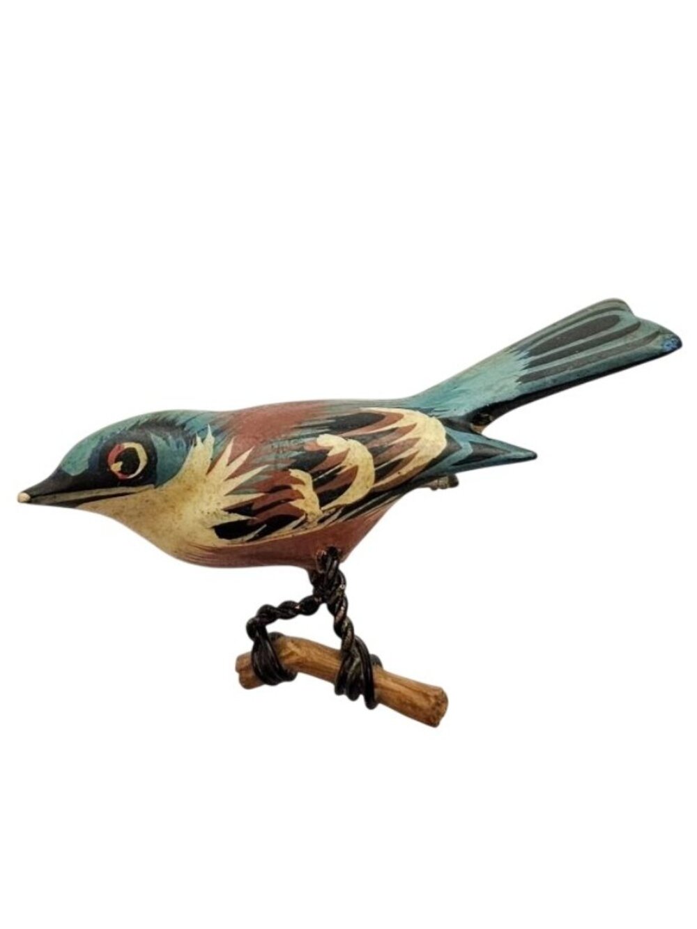 Takahashi Carved Wooden Eastern Bluebird Brooch Pin J861